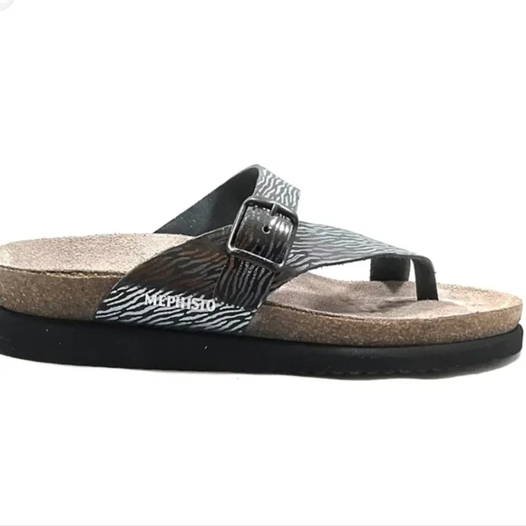 Mephisto Womens Helen ZebraLoop Toe Wedge Leather LoopToe Sandals shoes 10